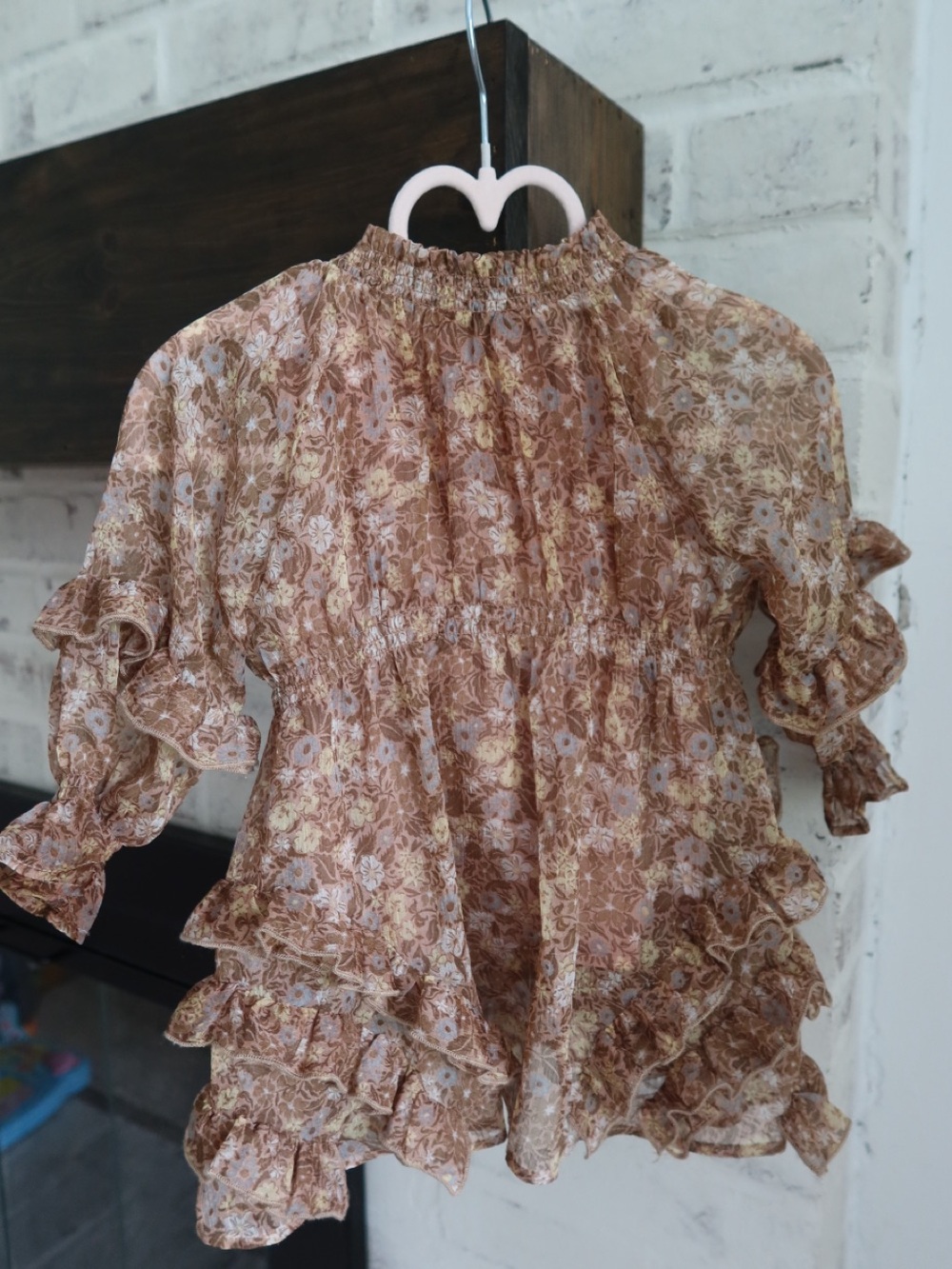 Smocked Ruffle Floral Dress for Girls - Brown